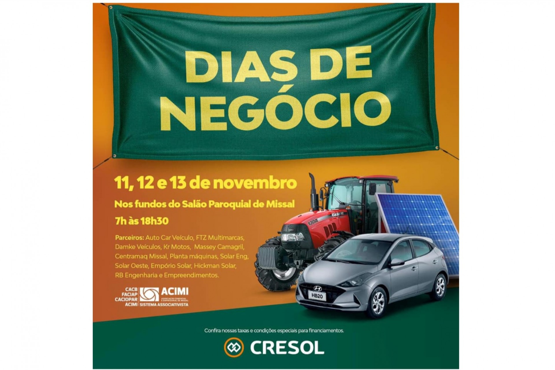 Cresol Costa Oeste realiza Feirão de Negócios nos dias 11, 12 e 13 de novembro em Missal