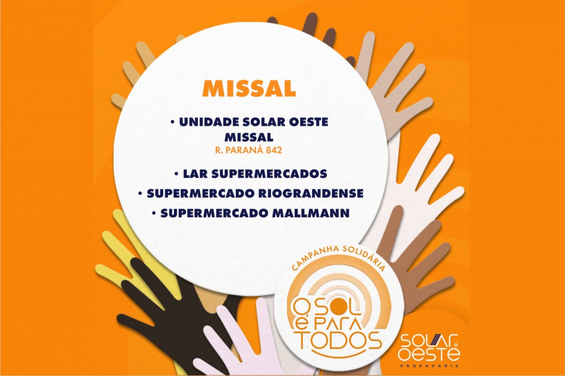 Solar Oeste divulga campanha de arrecadação de alimentos que será repassado ao Provopar de Missal