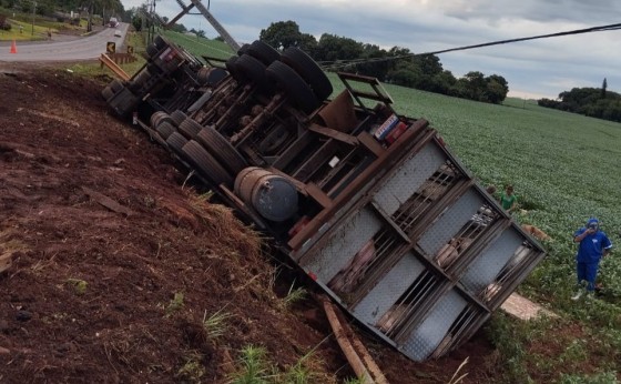 Caminhão tomba e deixa motorista ferido na PR-495 em Missal