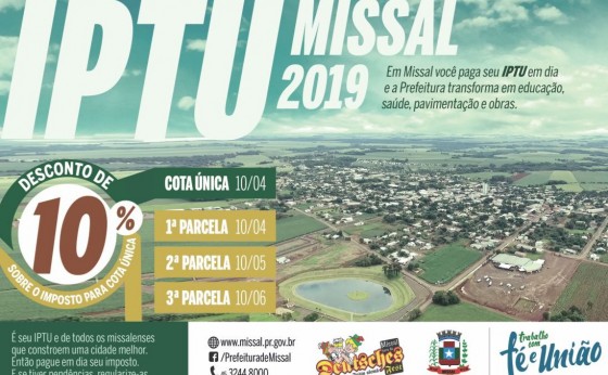 Estão disponíveis as Guias do IPTU 2019 em Missal