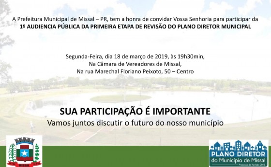 População de Missal é convidada a participar de Audiência Pública para Revisão do Plano diretor